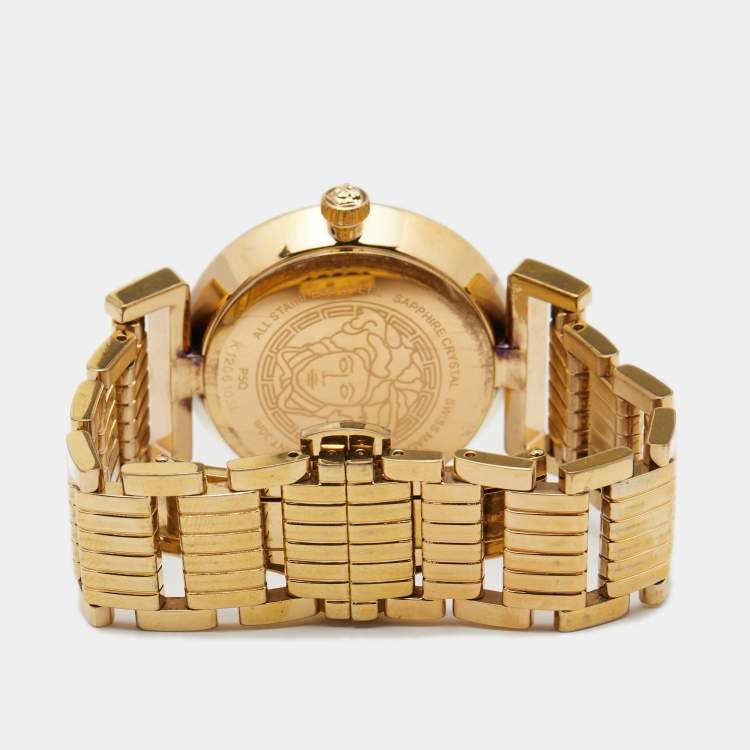 Pre Owned Versace Silver Rose Gold Plated Stainless Steel Vanity P5Q Women's Wristwatch 35 mm