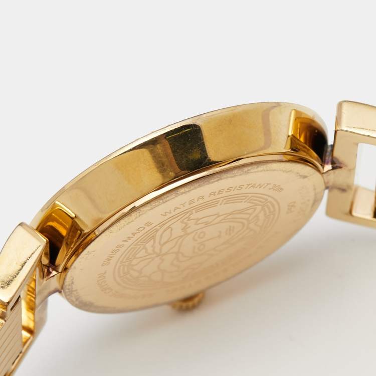 Pre Owned Versace Silver Rose Gold Plated Stainless Steel Vanity P5Q Women's Wristwatch 35 mm