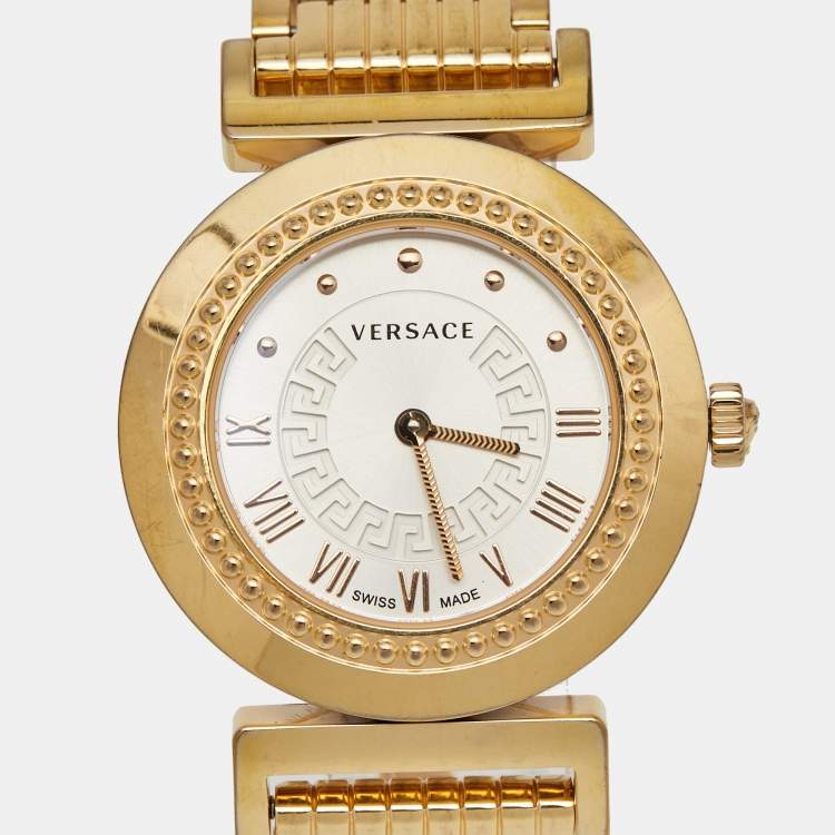 Pre Owned Versace Silver Rose Gold Plated Stainless Steel Vanity P5Q Women's Wristwatch 35 mm