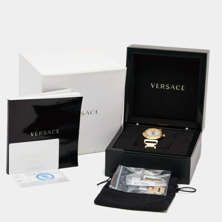 Pre Owned Versace Silver Rose Gold Plated Stainless Steel Vanity P5Q Women's Wristwatch 35 mm