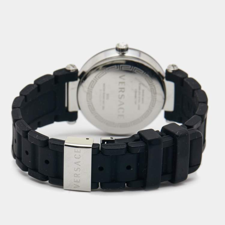 Pre Owned Versace Black Ceramic Stainless Steel Rubber Reve 92Q Women's Wristwatch 35 mm