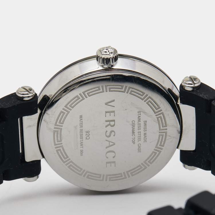 Pre Owned Versace Black Ceramic Stainless Steel Rubber Reve 92Q Women's Wristwatch 35 mm