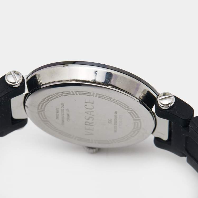 Pre Owned Versace Black Ceramic Stainless Steel Rubber Reve 92Q Women's Wristwatch 35 mm