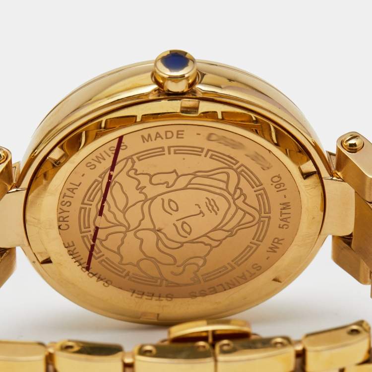 Pre Owned Versace Gold Plated Stainless Steel Mystique Hibiscus I9Q80D2HI-S080 Women's Wristwatch 38 mm