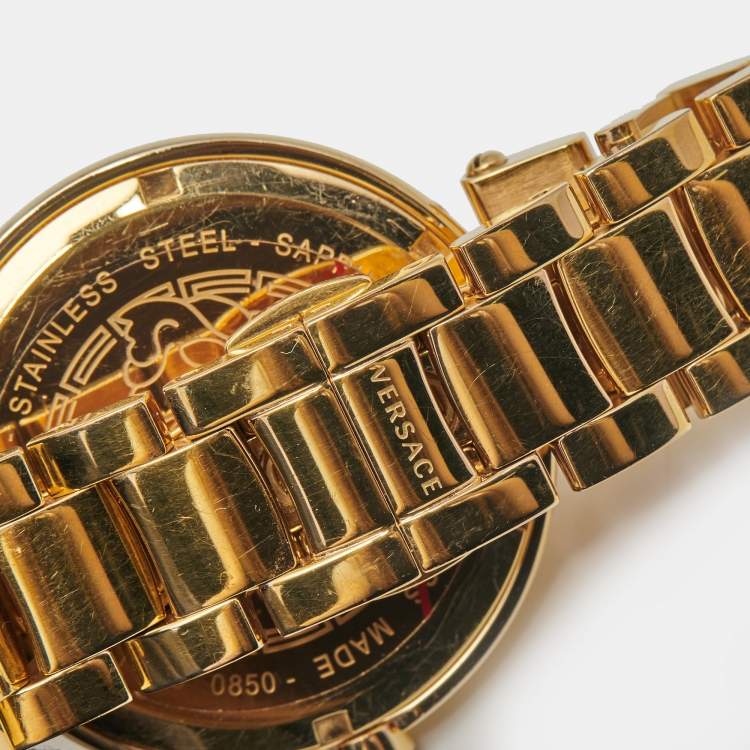 Pre Owned Versace Gold Plated Stainless Steel Mystique Hibiscus I9Q80D2HI-S080 Women's Wristwatch 38 mm