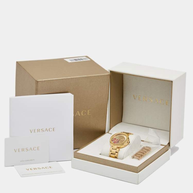 Pre Owned Versace Gold Plated Stainless Steel Mystique Hibiscus I9Q80D2HI-S080 Women's Wristwatch 38 mm