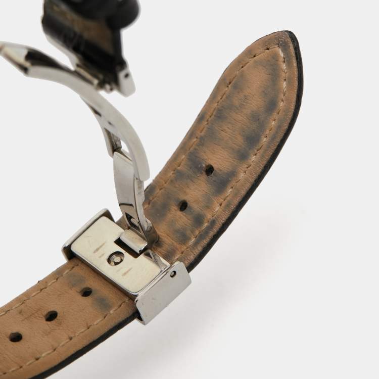 Pre Owned Versace Black Stainless Steel Leather Vanity P5Q Women's Wristwatch 35 mm