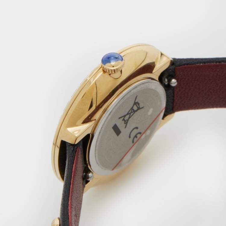 Pre Owned Versace Black Gold Plated Stainless Steel Leather Medusa Stud Icon VERF00318 Women's Wristwatch 28 mm