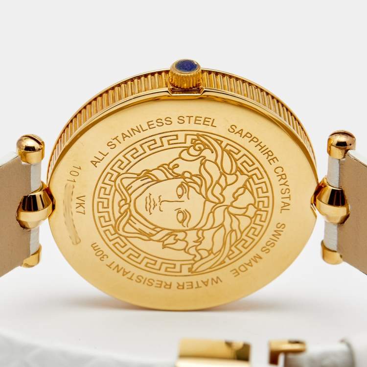 Pre Owned Versace White Rose Gold Plated Stainless Steel Vanitas VK7 Women's Wristwatch 40 mm