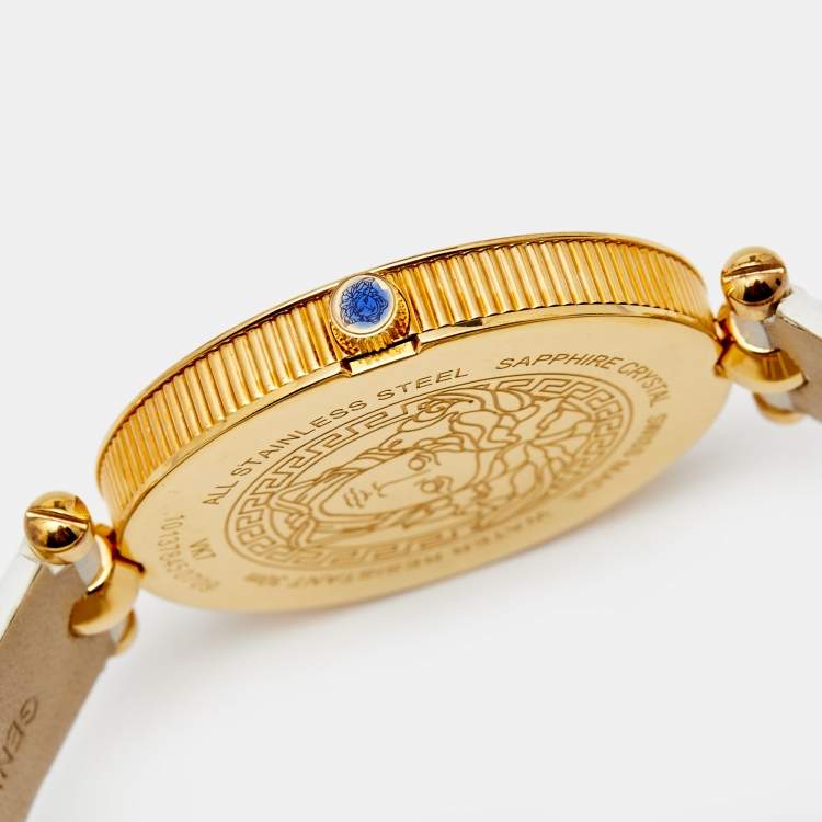 Pre Owned Versace White Rose Gold Plated Stainless Steel Vanitas VK7 Women's Wristwatch 40 mm