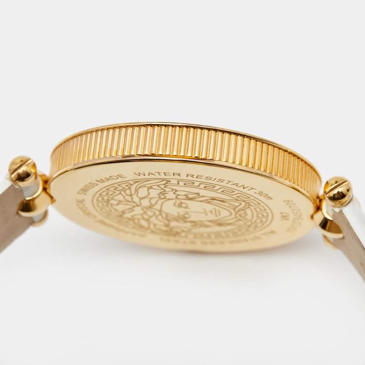 Pre Owned Versace White Rose Gold Plated Stainless Steel Vanitas VK7 Women's Wristwatch 40 mm