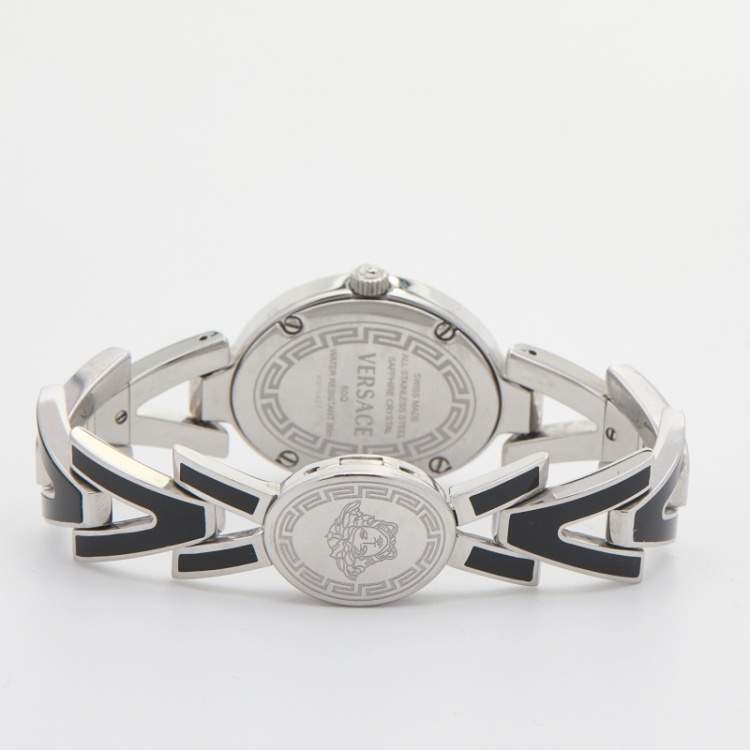 Pre Owned Versace Black Diamond Stainless Steel V-Glam 60QE9SD009 Women's Wristwatch 25 mm