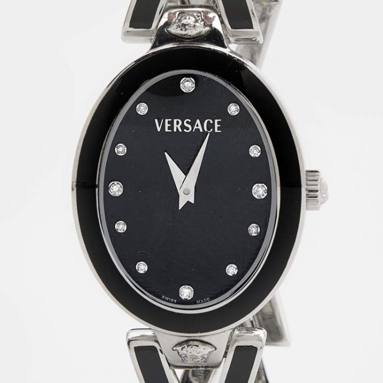 Pre Owned Versace Black Diamond Stainless Steel V-Glam 60QE9SD009 Women's Wristwatch 25 mm