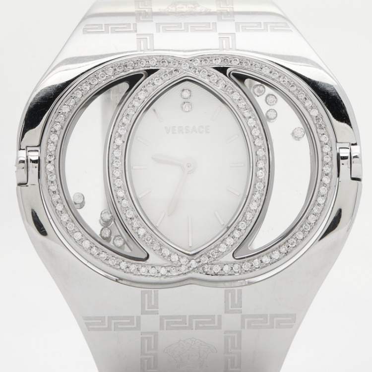 Pre Owned Versace Silver Diamond Stainless Steel Eclissi 73Q Women's Wristwatch 39 mm