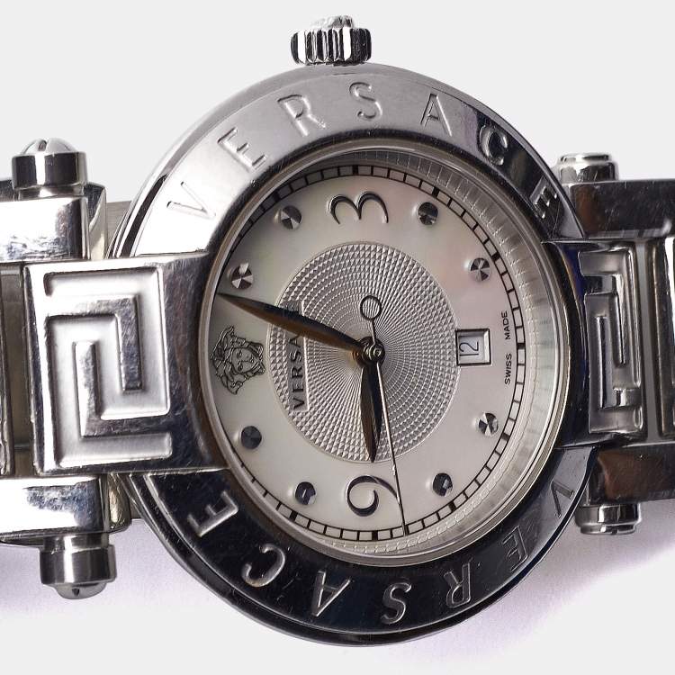 Pre Owned Versace Mother of Pearl Stainless Steel Reve 68Q Women's Wristwatch 35 mm