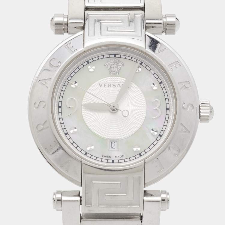 Pre Owned Versace Mother of Pearl Stainless Steel Reve 68Q Women's Wristwatch 35 mm