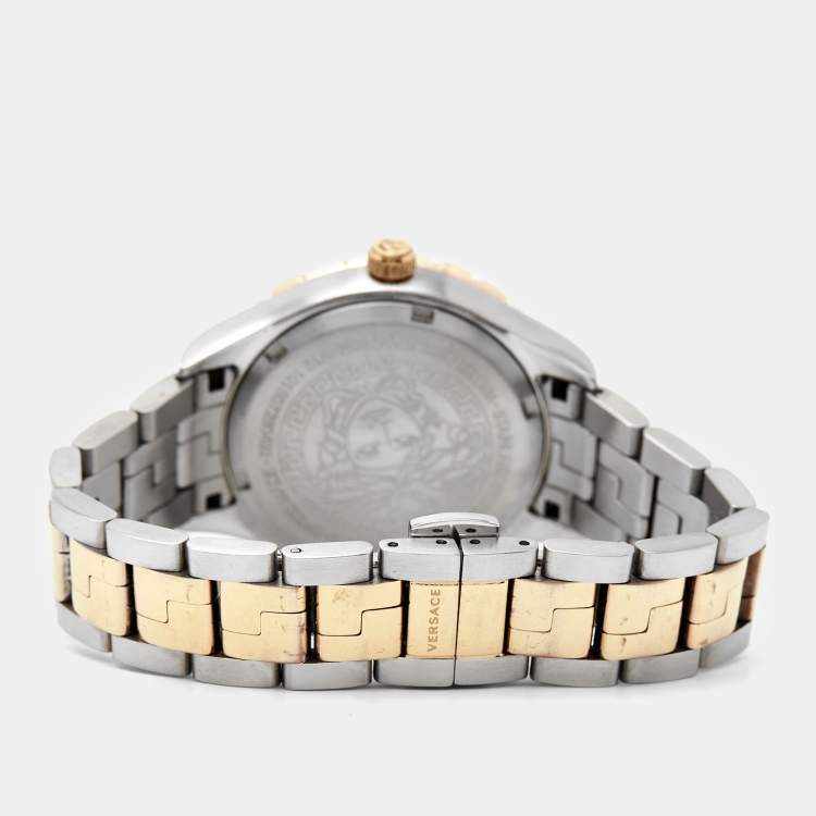 Pre Owned Versace Silver Two tone Stainless Steel Hellenyium V12030015 Women's Wristwatch 35 mm 