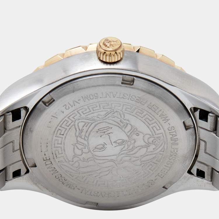 Pre Owned Versace Silver Two tone Stainless Steel Hellenyium V12030015 Women's Wristwatch 35 mm 