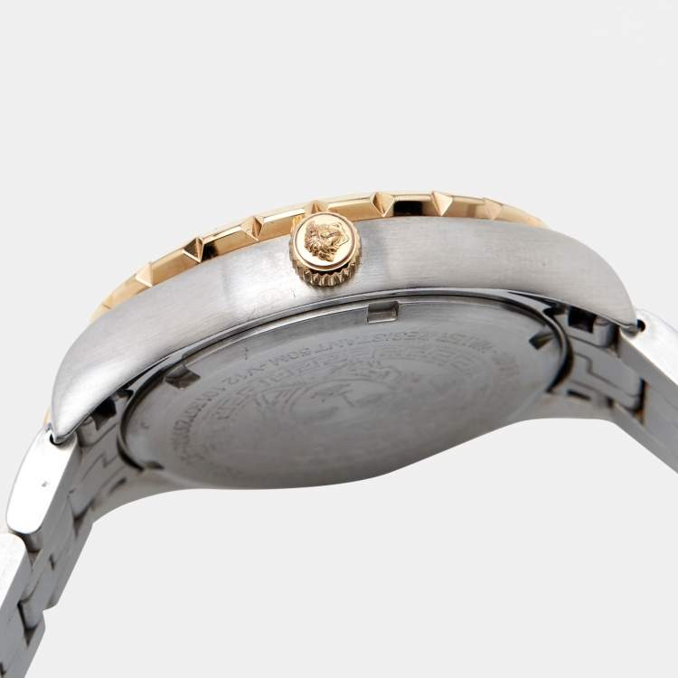 Pre Owned Versace Silver Two tone Stainless Steel Hellenyium V12030015 Women's Wristwatch 35 mm 
