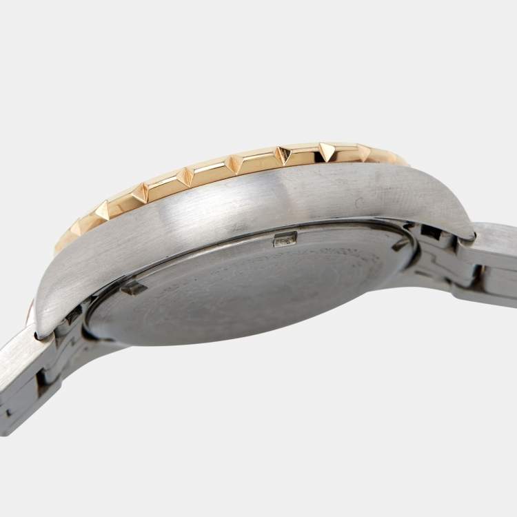 Pre Owned Versace Silver Two tone Stainless Steel Hellenyium V12030015 Women's Wristwatch 35 mm 