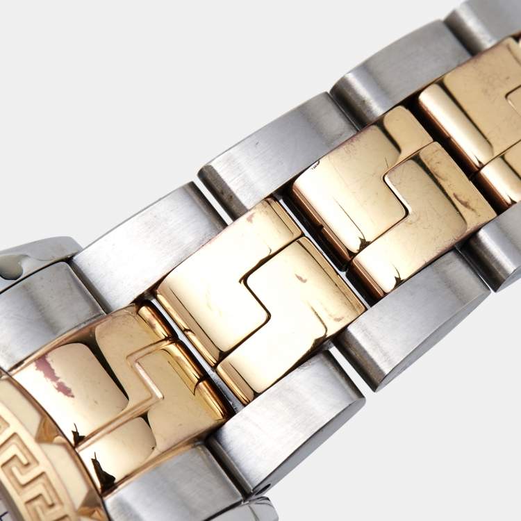 Pre Owned Versace Silver Two tone Stainless Steel Hellenyium V12030015 Women's Wristwatch 35 mm 