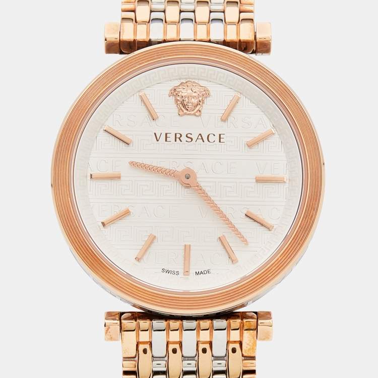 Pre Owned Versace Silver Two-Tone Stainless Steel V-Twist VELS00719 Women's Wristwatch 36 mm