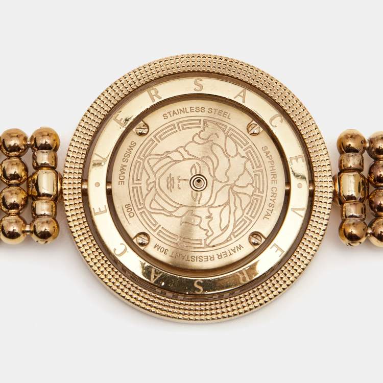 Pre Owned Versace Mother of Pearl Rose Gold Plated Stainless Steel Eon 80Q Women's Wristwatch 39 mm