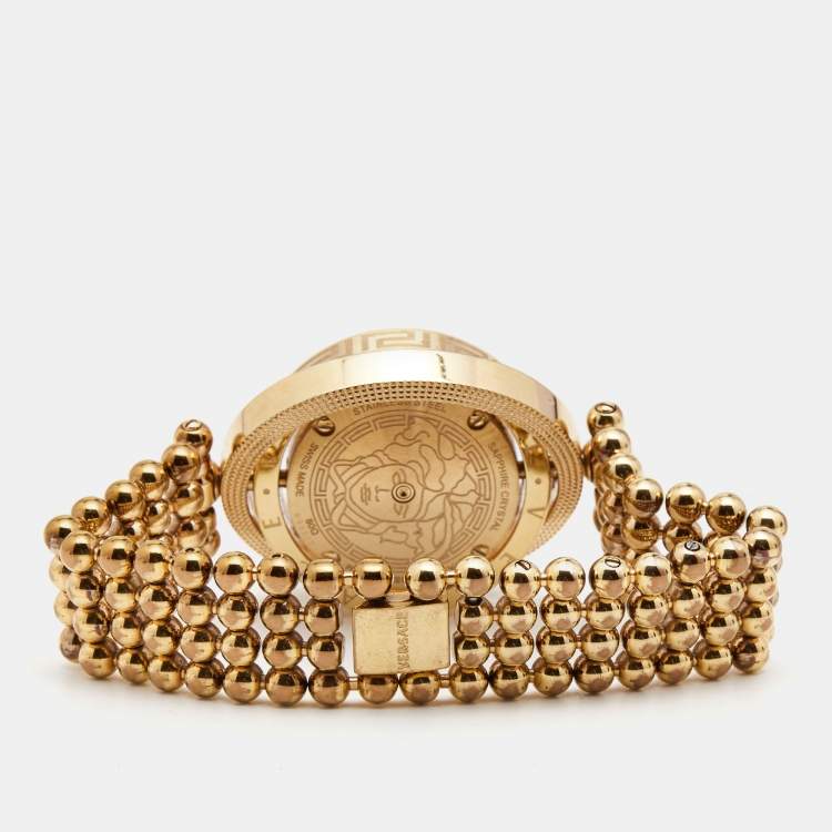 Pre Owned Versace Mother of Pearl Rose Gold Plated Stainless Steel Eon 80Q Women's Wristwatch 39 mm