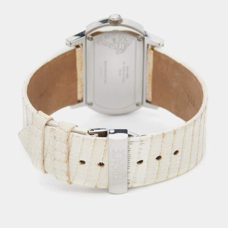 Pre Owned Versace Mother of Pearl Diamond Stainless Steel Lizard PSQ99 Women's Wristwatch 40 mm
