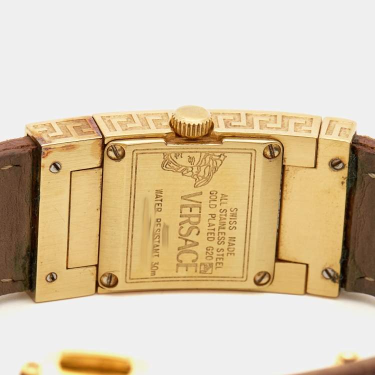 Pre Owned Versace Cream Gold Plated Stainless Steel Leather ASQ90 Women's Wristwatch 18 mm