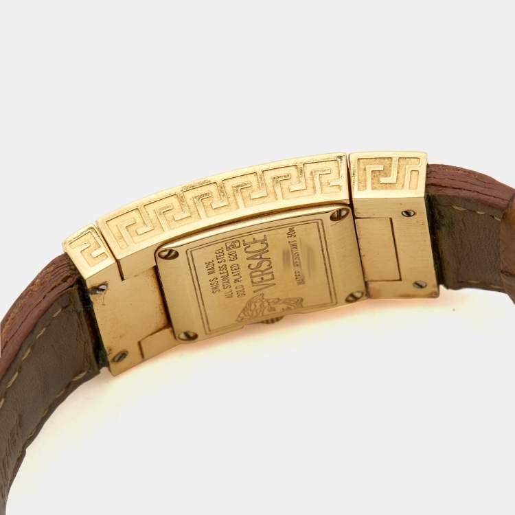 Pre Owned Versace Cream Gold Plated Stainless Steel Leather ASQ90 Women's Wristwatch 18 mm