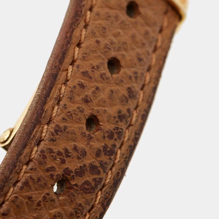Pre Owned Versace Cream Gold Plated Stainless Steel Leather ASQ90 Women's Wristwatch 18 mm