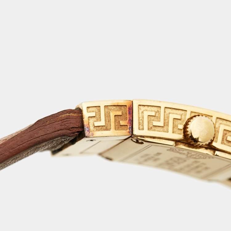 Pre Owned Versace Cream Gold Plated Stainless Steel Leather ASQ90 Women's Wristwatch 18 mm