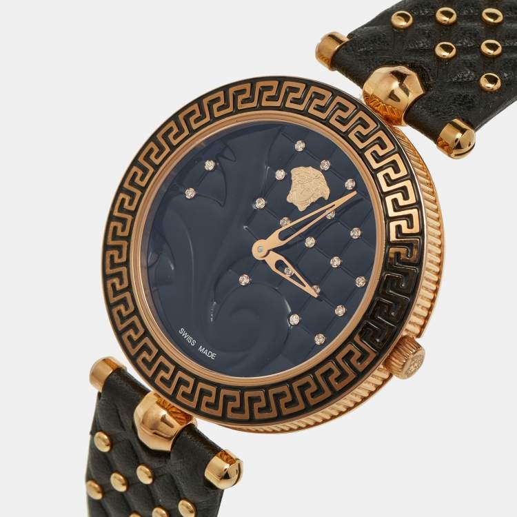 Versace Black Rose Gold Plated Stainless Steel Leather Vanitas VK703-0013  Women's Wristwatch 40 mm Versace | TLC