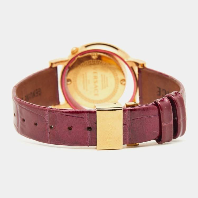 Pre Owned Versace Pink Gold Plated Stainless Steel Leather VDA020014 Women's Wristwatch 33 mm