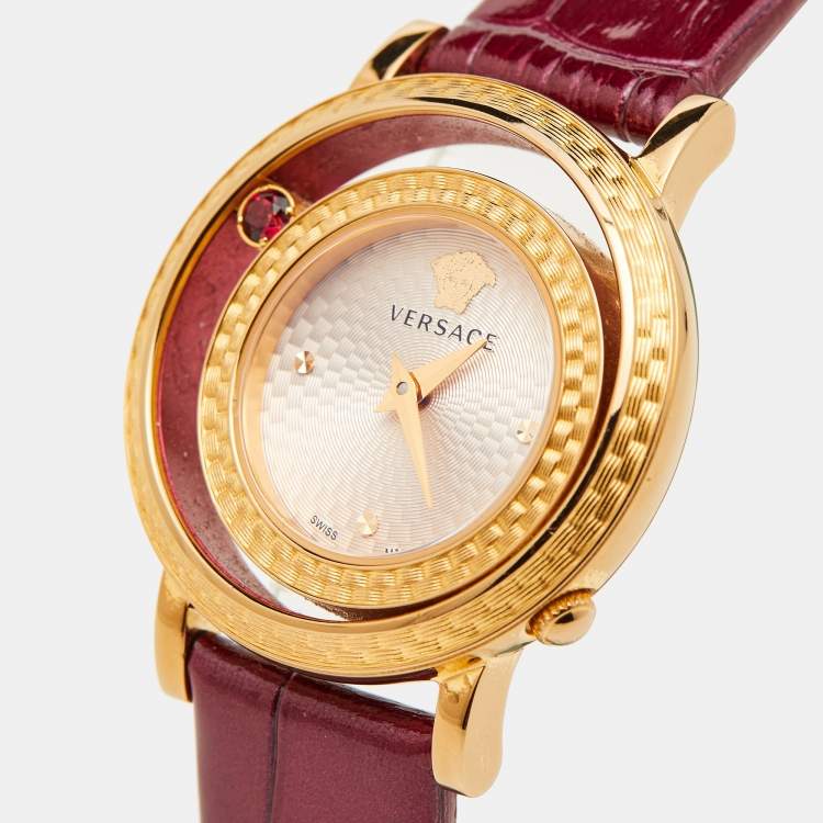 Pre Owned Versace Pink Gold Plated Stainless Steel Leather VDA020014 Women's Wristwatch 33 mm