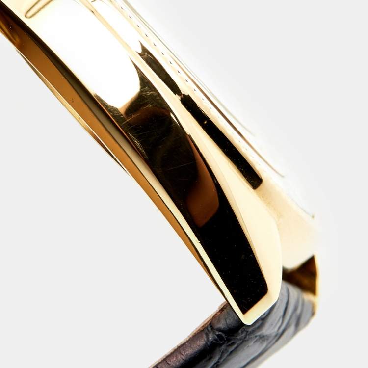 Pre Owned Versace Black Gold Plated Stainless Steel Leather Destiny Spirit 86Q Women's Wristwatch 39 mm