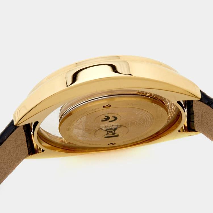 Pre Owned Versace Black Gold Plated Stainless Steel Leather Destiny Spirit 86Q Women's Wristwatch 39 mm