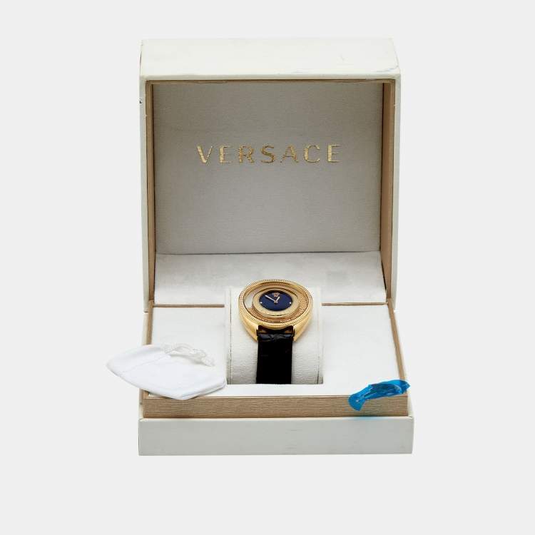 Pre Owned Versace Black Gold Plated Stainless Steel Leather Destiny Spirit 86Q Women's Wristwatch 39 mm