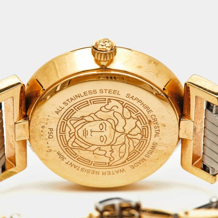 Pre Owned Versace Silver Two Tone Stainless Steel Vanity P5Q Women's Wristwatch 35 mm