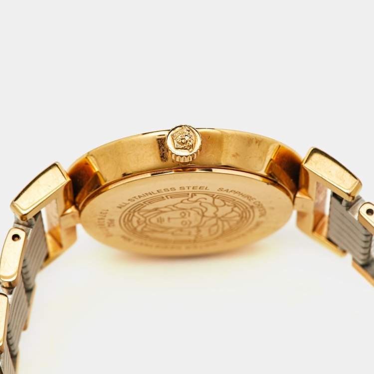 Pre Owned Versace Silver Two Tone Stainless Steel Vanity P5Q Women's Wristwatch 35 mm