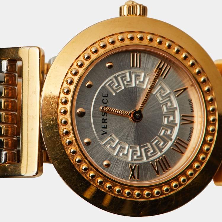 Pre Owned Versace Silver Two Tone Stainless Steel Vanity P5Q Women's Wristwatch 35 mm