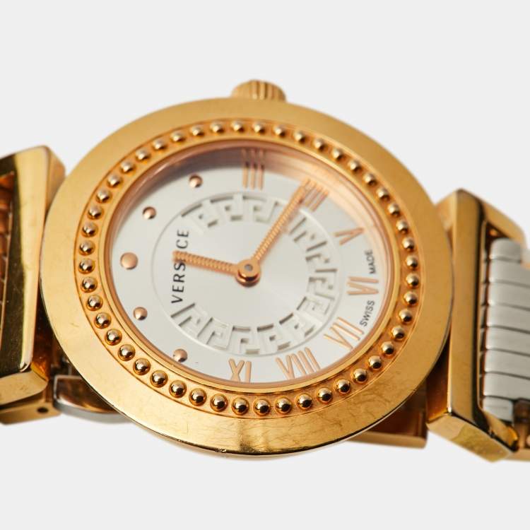 Pre Owned Versace Silver Two Tone Stainless Steel Vanity P5Q Women's Wristwatch 35 mm