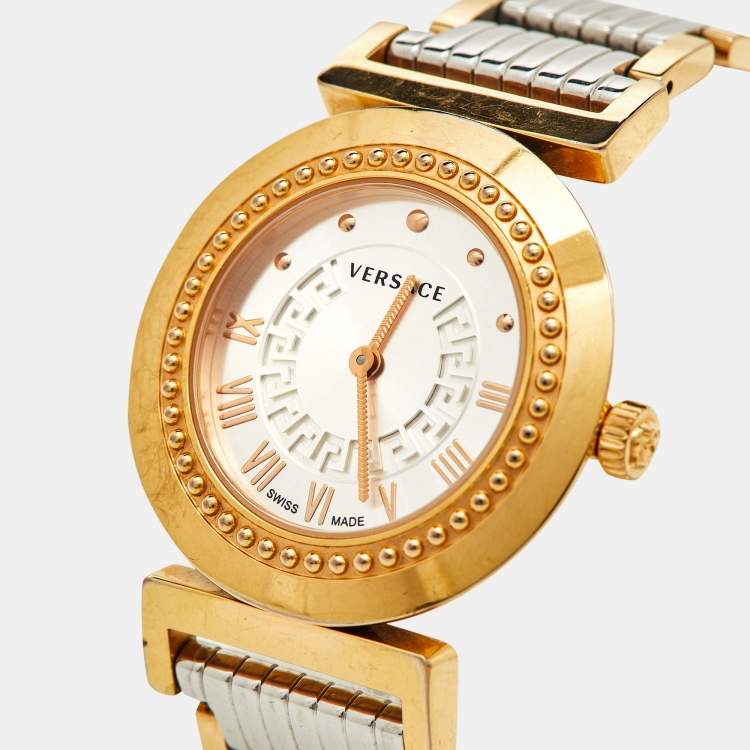 Pre Owned Versace Silver Two Tone Stainless Steel Vanity P5Q Women's Wristwatch 35 mm