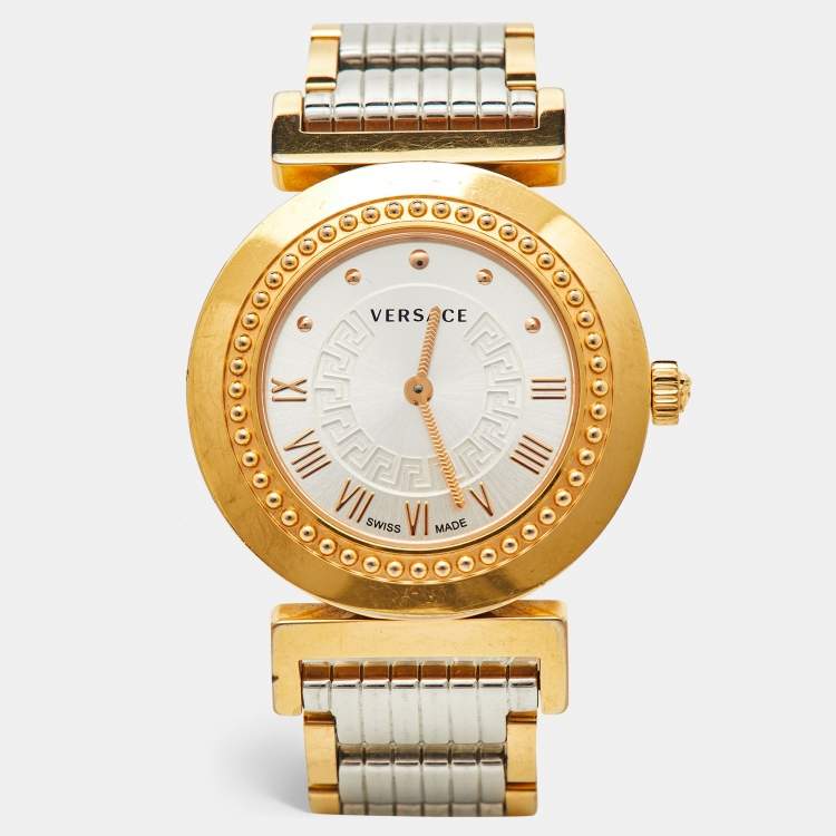 Pre Owned Versace Silver Two Tone Stainless Steel Vanity P5Q Women's Wristwatch 35 mm