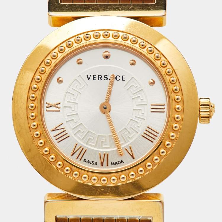 Pre Owned Versace Silver Two Tone Stainless Steel Vanity P5Q Women's Wristwatch 35 mm