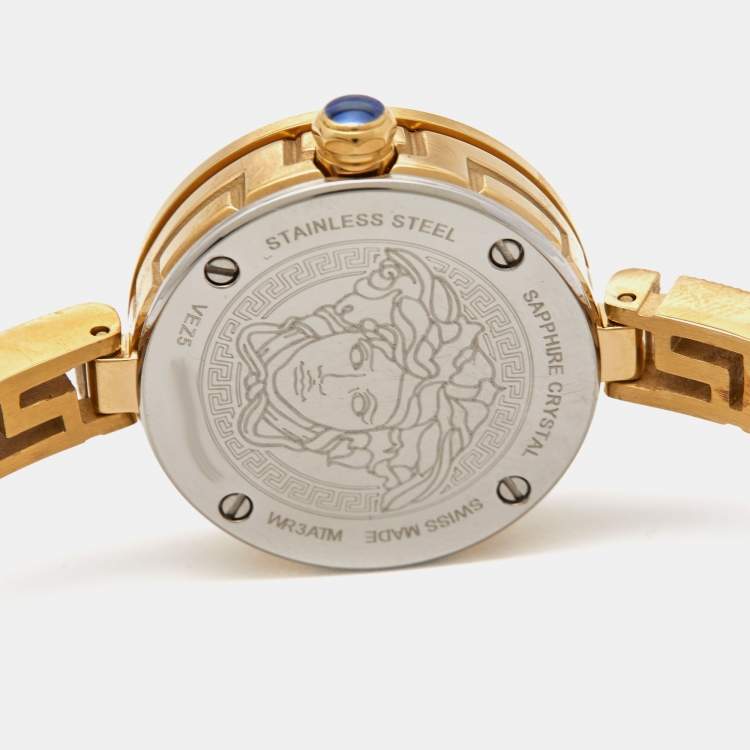 Pre Owned Versace Black Gold Plated Stainless Steel Secret Watch VEZ500421 Women's Wristwatch 25 mm 