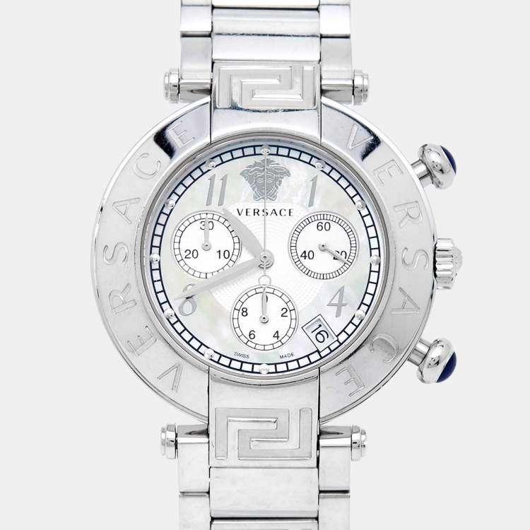 Pre Owned Versace Mother Of Pearl Stainless Steel Reve Q5C Women's Wristwatch 40 mm