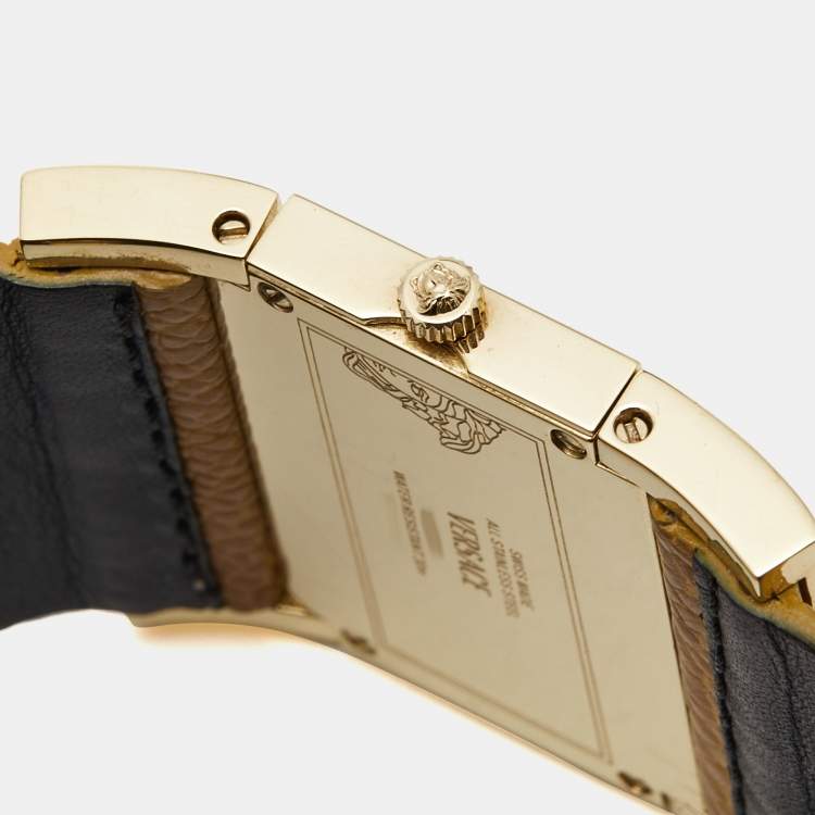 Pre Owned Versace Mother of Pearl Gold Plated Stainless Steel Leather Beauville VSQ90 Women's Wristwatch 38 mm