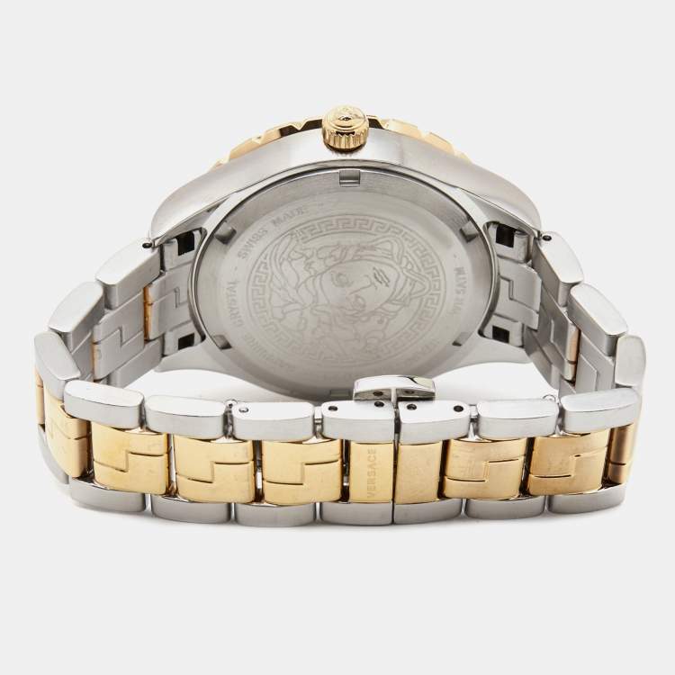 Pre Owned Versace Green Two-Tone Stainless Steel Hellenyium V12050016 Women's Wristwatch 35 mm